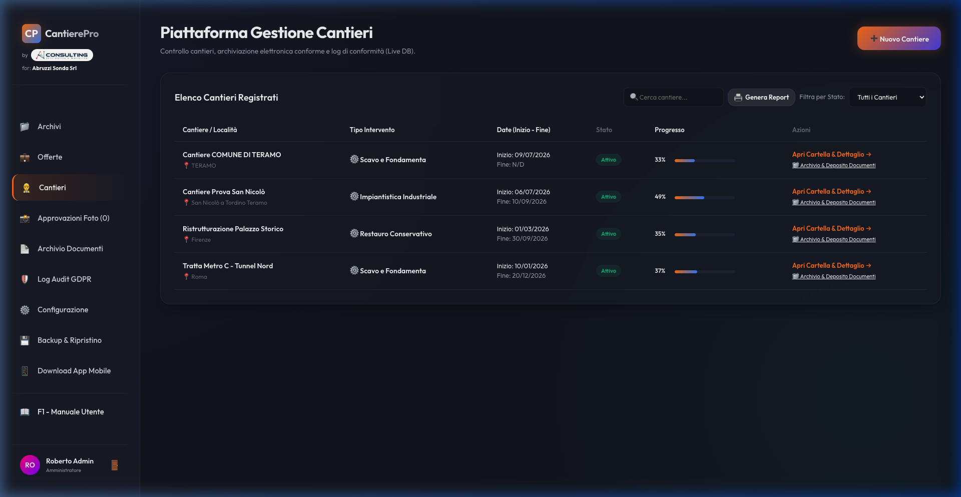 CantierePro Web Dashboard UI